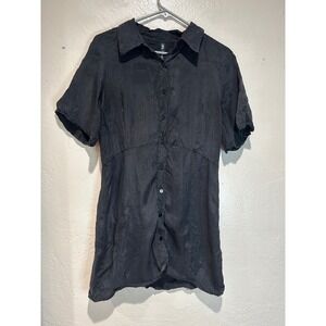Zara Womens Black Short Sleeve Button Down Shirt Dress Size L Collared Mini